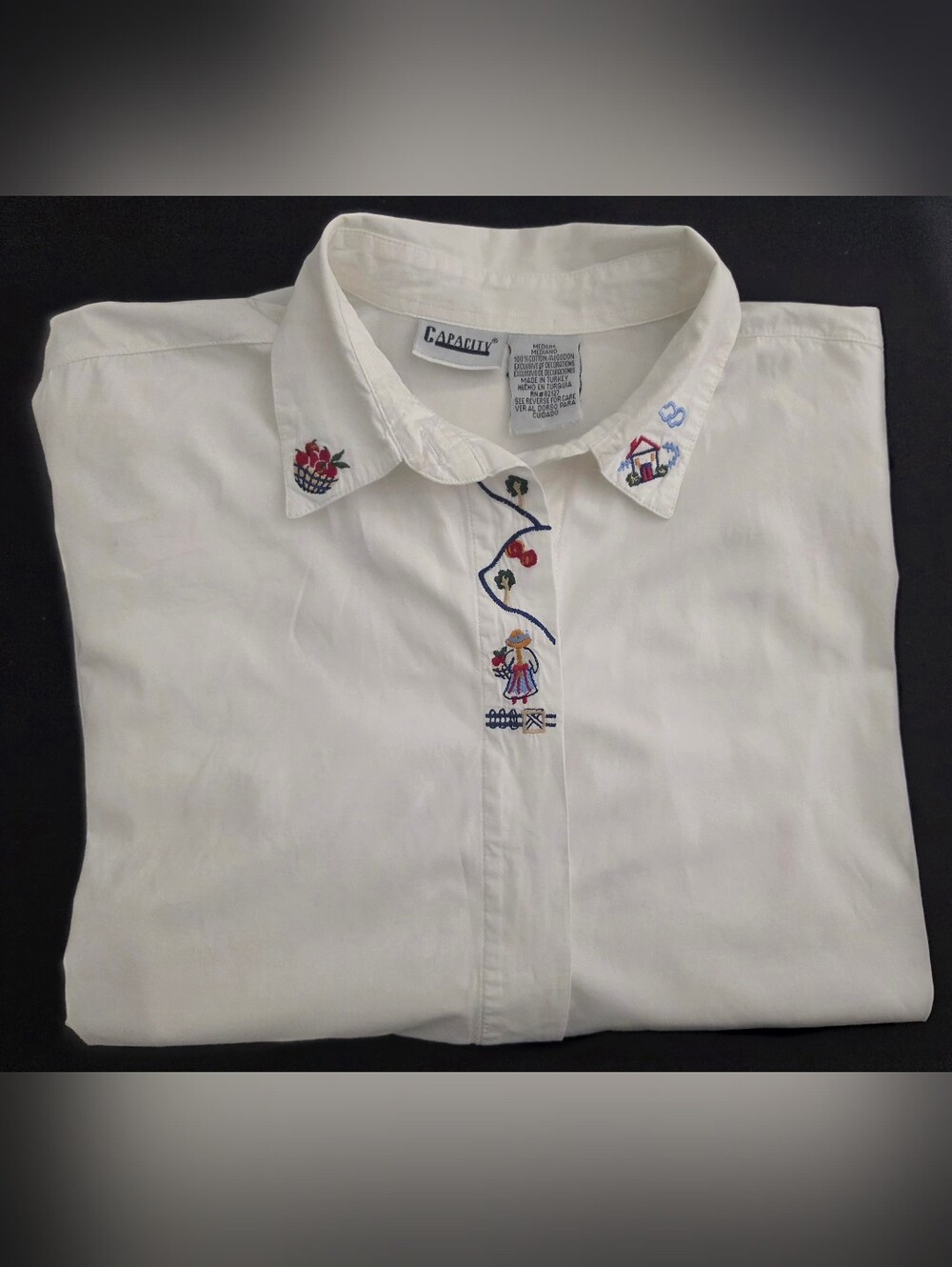 Vintage White Embroidered Casual Button-Down Shirt 100 Cotton